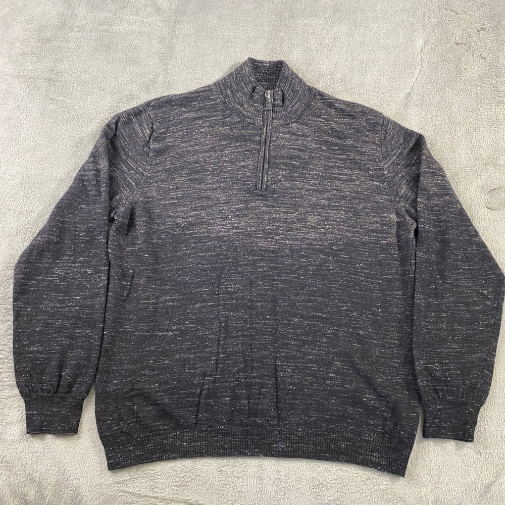 Bugatchi‎ Quarter Zip Sweater Mens L Wool Grey Space Dye Golf Made in Italy